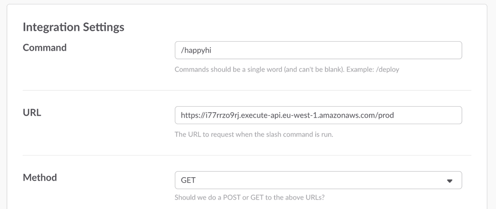 Slack command setting